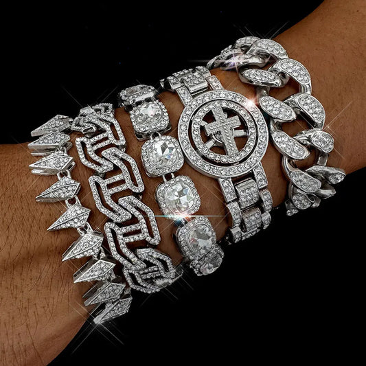 Bracelet chaîne cubaine scintillante au style hip-hop